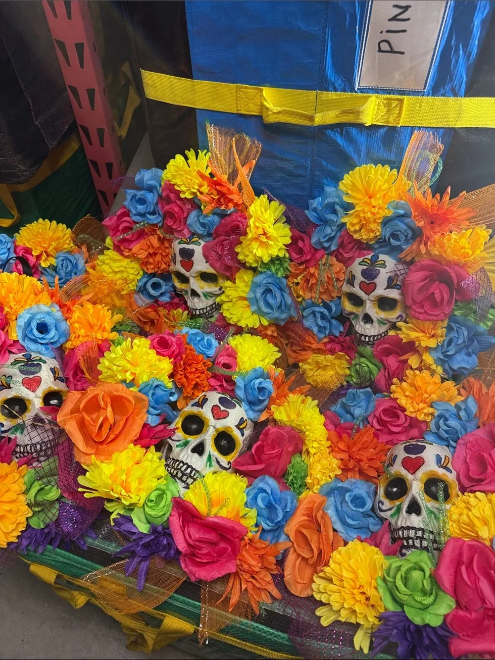 Day of the Dead Floral Sugar Skull Wreath - Multicolor price is for 6 pcs